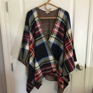 Talbots one size fits all, plaid cape like new. Navy, red and white. Free Ship